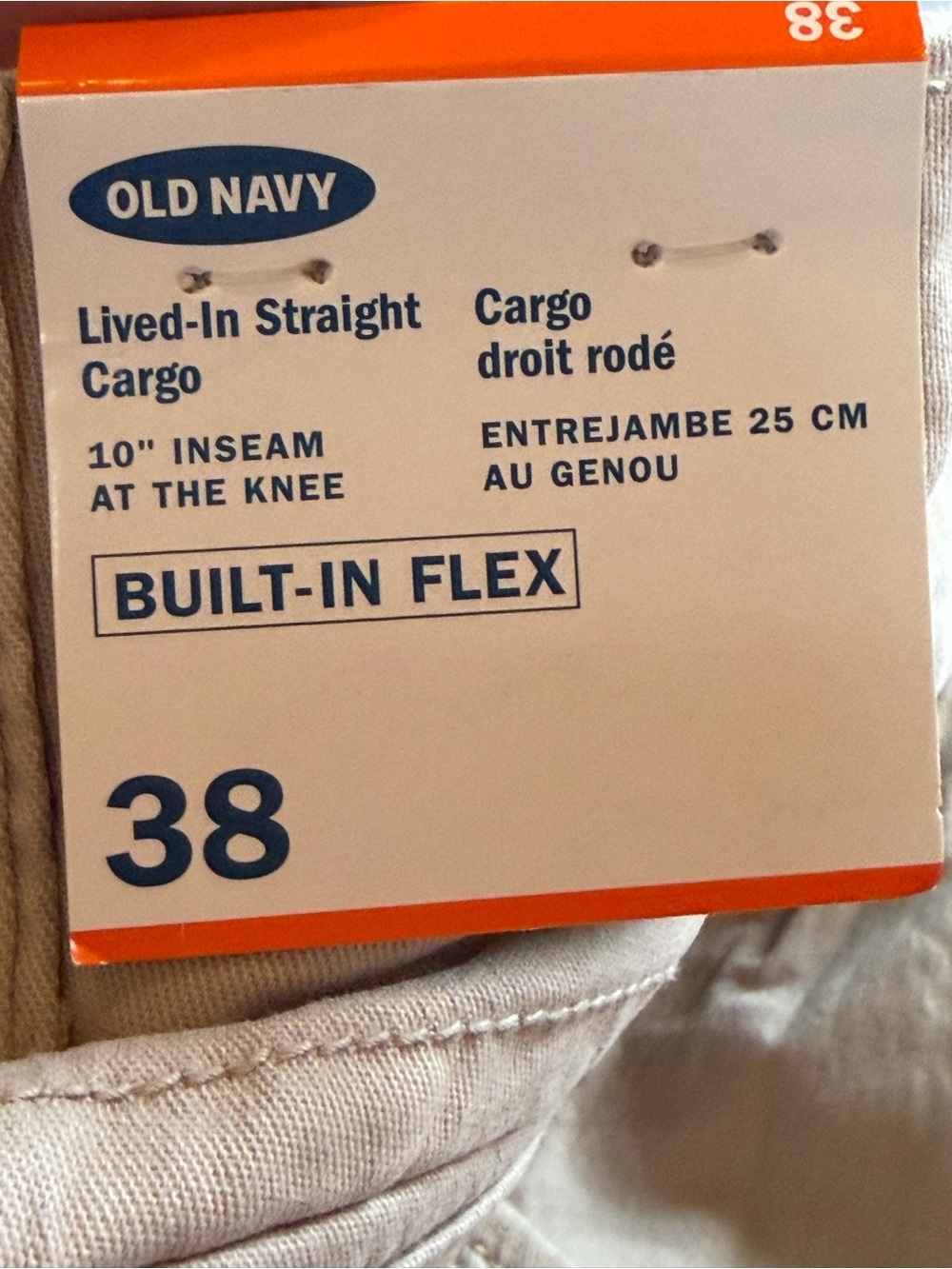 NWT Old Navy Built-In Flex Lived-In Straight Cargo Shorts Men’s 38 Khaki - Picture 3 of 9
